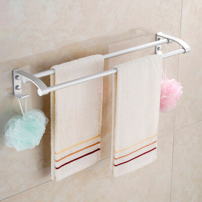 

Bathroom Bathroom Shelf Strong Adhesive Space Aluminum Double Towel Rack with Hook