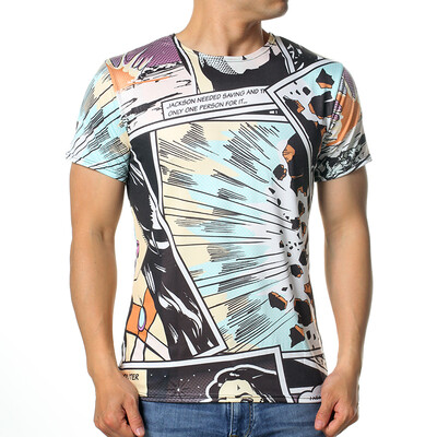 

Fashion Mens O-neck Tops Cartoon Pattern Print Pullover T-Shirts