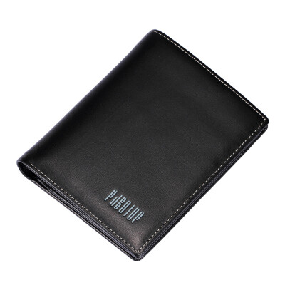 

Pabojoe new men's first layer of leather wallet short paragraph three fold wallet black vertical section P806A