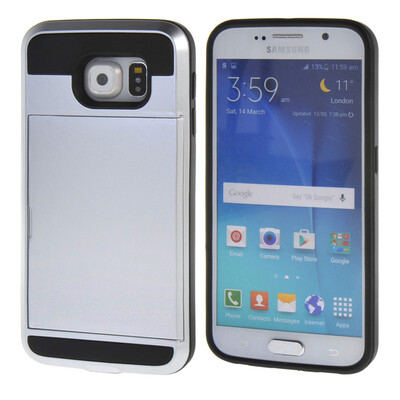 

MOONCASE Case for Samsung Galaxy S6 Soft Silicone Gel TPU Skin With Card Holder Protective Case Cover Silver