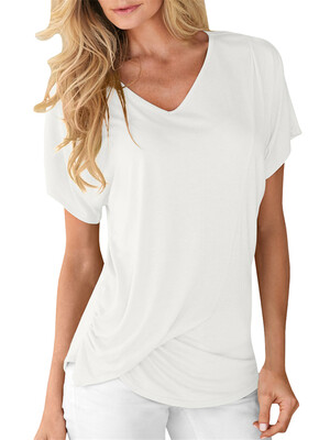 

Womens Solid Color Drapy V-Neck T-Shirt