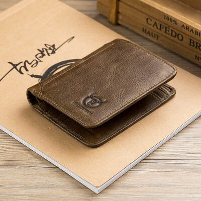 

Bullcaptain Cowhide Short Wallets Vintage 8 Card Holder Coin Mens Fashion Purse