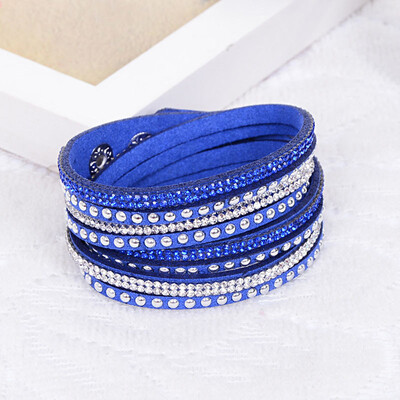

MyMei Crystals 2 wrap Layers Around PU Leather Adjustable Bracelet New Fashion