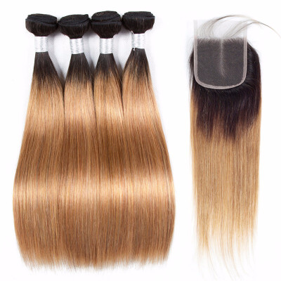 

HCDIVA Ombre Hair 4 Bundles Deal Brazilian Virgin Straight 1b27 Black Honey Blonde 100 Human Ombre Hair Bundle Extensions