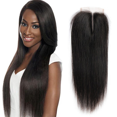 

Top Quality Brazilian Virgin Human Straight Hair 4x4 Lace Closure 3 Way Part Bleached Knots Free Middle Three Part Free Shipping