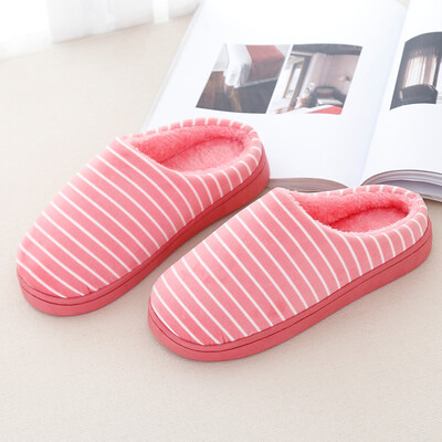 

Side line winter new style cartoon stripe couples at home with half bag&warm moon cotton slippers winter cotton shoes