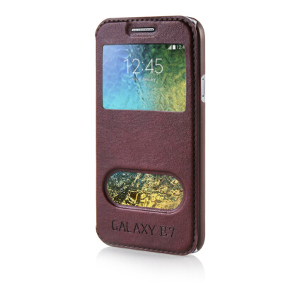 

MOONCASE View Window High grade Leather Side Flip Pouch Stand Shell Back ЧЕХОЛ ДЛЯ Samsung Galaxy E7 Red