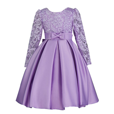 

Фиолетовые платья для девочек из цветных платьев для детей Princess Lace с длинным рукавом из бисера