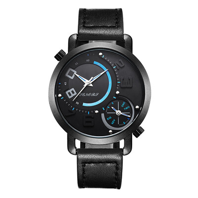 

Dual Time Zone Watch For Men Business Aoalog Quartz Leather band Wrist Watch Waterproof 30M