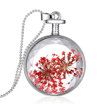 

Aiyaya Mini Clover Sunflower Dry Flower Round Glass Necklace for Women New Arrival Fashion Pendant Necklaces