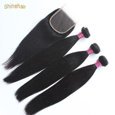 

Shinehair 100 Real Human Brazilian Hair Weave Bundles With Lace Closure Straight 3pcslot And A Closure