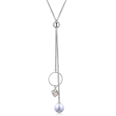 

AAA Grade Cubic Zircon Sweater Chain Necklace Simulated Pearl Pendants 80CM Snake Chain Женщины Maxi Jewelry Gift 26972