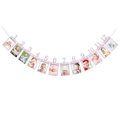 

Fanlus 1st Birthday Glitter Decorations Monthly Milestone Photo banner for Newborn to 1-12 months Baby Shower Gift