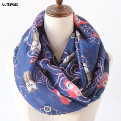 

Guttavalli Women Owls Chevron Ring Shawl Solid Girl Dots Flowers Loop Scarf Soft Bohemia Vintage Animal Stripes Infinity Scarves