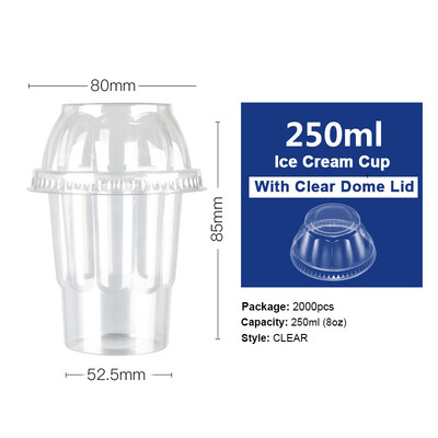 

OTOR Wholesale Ice Cream Bowl Cup with Dome Cover Clear PP Plastic Milk Shake Yogurt Ice Smoothie Cup Summer Supplies 2000pcs