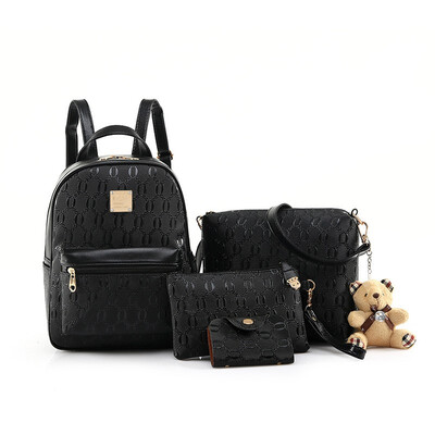 

2017 New Stylish Pu Leather Womens Double Shoulder Backpack Large Capacity Leisure Multi-purpose Four-piece Womens Backpack