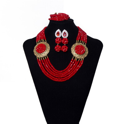 

Bright Red Crystal Statement Necklace Sets For Women Nigerian Wedding Beads Bridal Costume African Jewelry Set Free Shipping