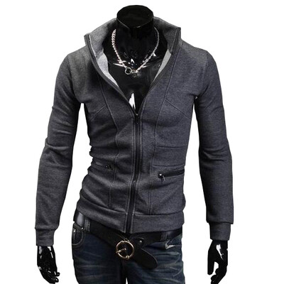 Zogaa New Mens Hoodie Contrast Color Zipper Stand Collar