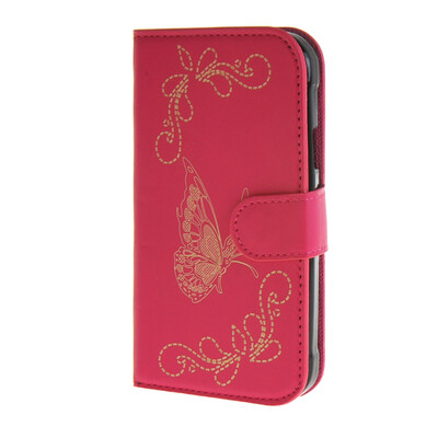 

MOONCASE Butterfly pattern Leather Flip Wallet Card Slot Stand Back Case Cover for Samsung Galaxy Xcover 3 SM-G388F Hot pink