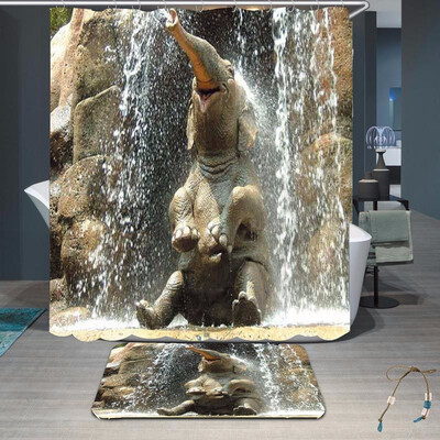 

Elephant Waterproof Bath Shower Curtain Carpet Set