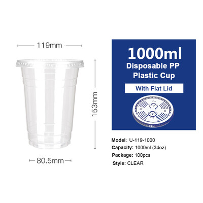 

OTOR 34oz Clear Plastic Cups Fruit Salad Water Cup with Lids Disposable Tumblers Outdoor Travel Birthday Party Supply 100pcs