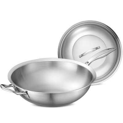 

Ai Shida 30CM three-layer composite stainless steel wok no coating less fumes Induction Cooker fire general CC30A1WG