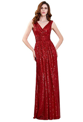 

Women Sequin Bridesmaid Dress Sleeveless Maxi Evening Prom Dresses