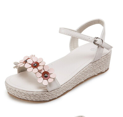 

women sandals ankle strap espadrilles shoes thick sole platform flat wedge canvas cloth sandals spring summer flower decoration