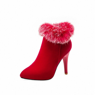 

Sexy Women Boots Winter High Heels Ankle Boots Shoes Women Fall Ladies Short Boots Snow Fur Zip White Red Big Size 11 45