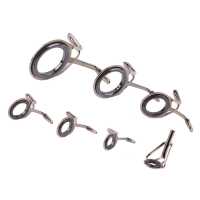 

7 pcs Vintage Oval Fishing Tips Rod Guides Ring Stainless Pole Repair Kit Black