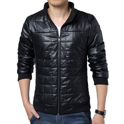 

Zogaa New Winter Mens Cotton-padded Jacket Thick Leather Splice