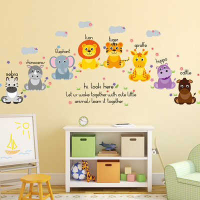 

Ink fish wall stickers animal English row sitting 5070cm 7574 Baby learning early education training class English words removable stickers childrens room living room bedroom door&window decoration