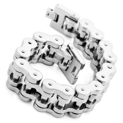 

Hpolw New Fashion Men Large Stainless Steel Casting Silver Polished Biker Bracelet Link Wrist Weight 235 g