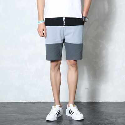 

Damaizhnag Brand Men High Quality Color Block Drawstring Casual Cotton Short Pants Slim Fit Home Living Loose Shorts