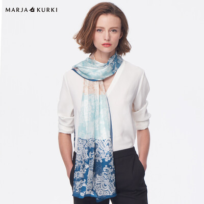 

MARJA KURKI increases the long silk scarf silk European&American style lace pattern dual-use imported shawl female light&shadow 1DD484047 turquoise green
