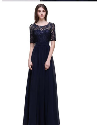 

Sexy Sheer Navy Blue Lace Long Evening Dress 2018 Cheap V Back Embroidery Evening Party Dresses Long