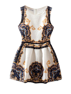 

Print A-line Style Zip Sleeveless Dress