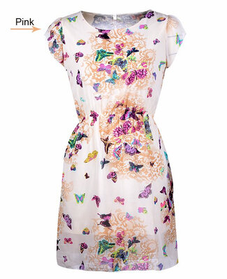 

Womens Floral Butterfly Print Party Cute Summer Skater Swing Mini Dress