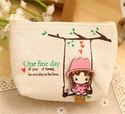 

coin purse cloth art packaging bag canvas mini cartoon girl wallet purse