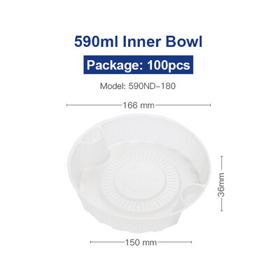 

OTOR 350440590ml Disposable Plastic Inner Bowl Liner Layered Round Tray Take-away Compartment Clear Bowl Liner 120pcs100pcs