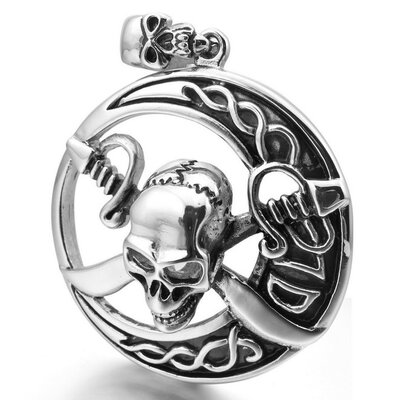 

Hpolw Mens Stainless Steel 316L Silver Pirate Skull Irish Celtic Knot Pendant Necklace with 23 inch Chain