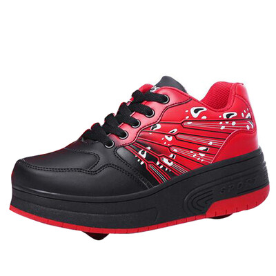 

Men Boy Auto Dual Wheel Roller Shoe Skates Athletic Skating Lace Up Flat Sneaker