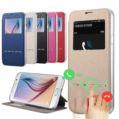 

Window View Display Flip Leather Case for Samsung Galaxy S6 G9200/S6 Edge G9250 Answer Call Flip Leather TPU Protective Cover