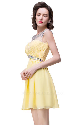 

Beaded Royal Blue Red Short Mini Homecoming Prom Party Dresses Sheer Neck Pleated Chiffon Red Graduation Dress