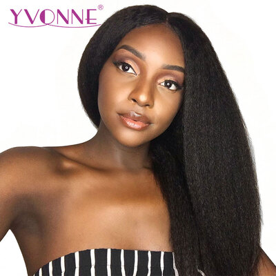 

YVONNE 180% Плотность 360 Кружева Фронтальные Парики Kinky Прямо для черных женщин Предварительно выщипанный парик кружева 100% человеческих волос Remy