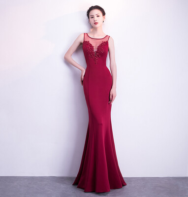 

New Korean sexy fish tail long banquet red evening dress skirt party