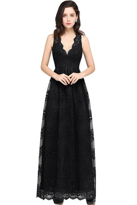 

New Lace A-line Long Evening Prom Formal Dresses V-neck Party Pageant Bridesmaid Gown