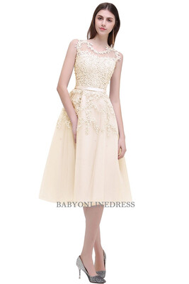 

Short Evening Dresses Applique Beads Sheer Back Party Formal Evening Gown Dresses 2018