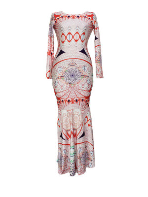

Bodycon O Neck Long Sleeve Printing Mermaid Dress