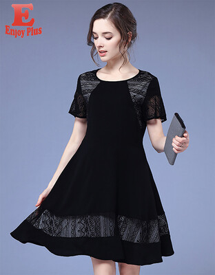 

L XL XXL 3XL 4XL 5XL plus size elegant new summer 2018 women dress short sleeve big size black chiffon lace A line hollow out